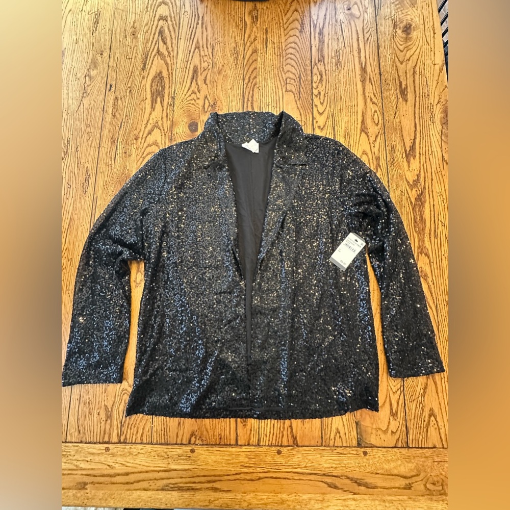 Nordstrom Black Sequin Open Front Jacket sz M